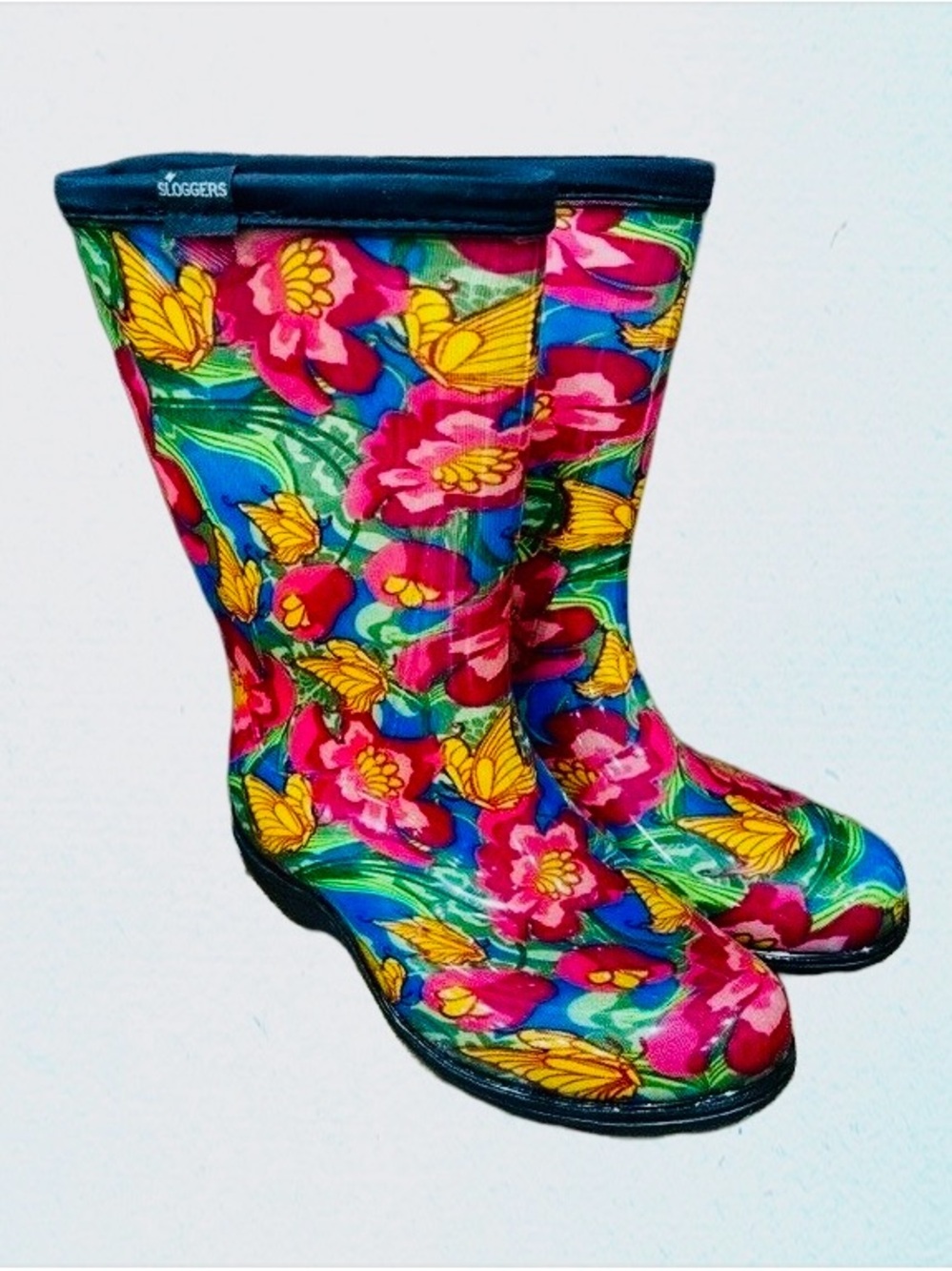 EUC Sloggers Women’s Mid-Calf 10” Pink Floral Rain/Garden Waterproof Boots Sz 9